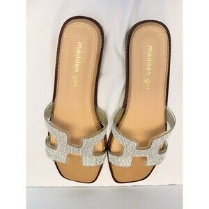 Madden Girl Women's Hailey-R Sandals Rhinestone Silver/Multi Sz 6.5 Slip on